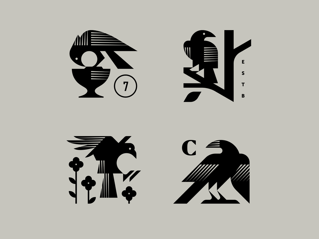 Flying black crow raven logo design sign Vector Image